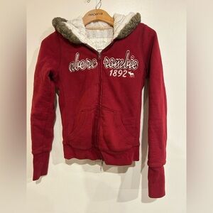 Y2K Abercrombie Fur Lined Hooded Hoodie Sweater Full Zip  XL Preppy Moose Logo